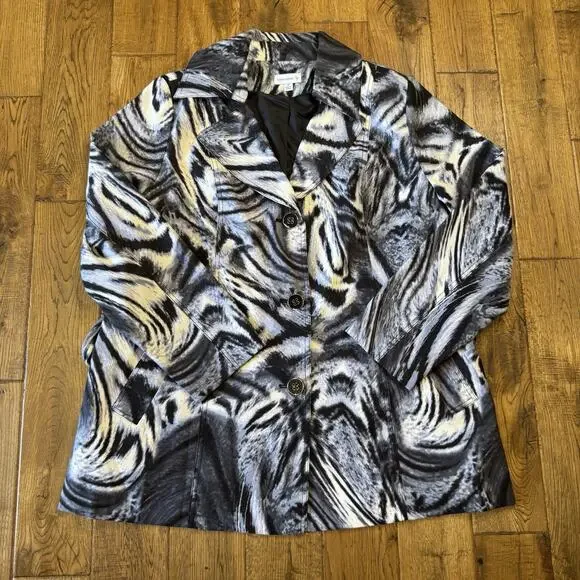 Susan Graver Animal Print Trench Coat Black and White Belt Included Size XL - Picture 1 of 6